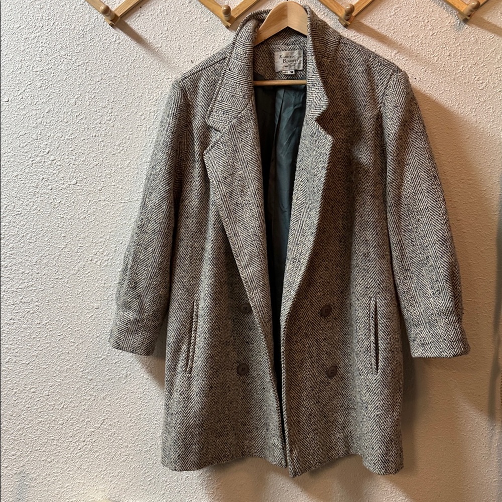 VTG Women's Gray double breasted Herringbone wool blend coat lined 18.5 W